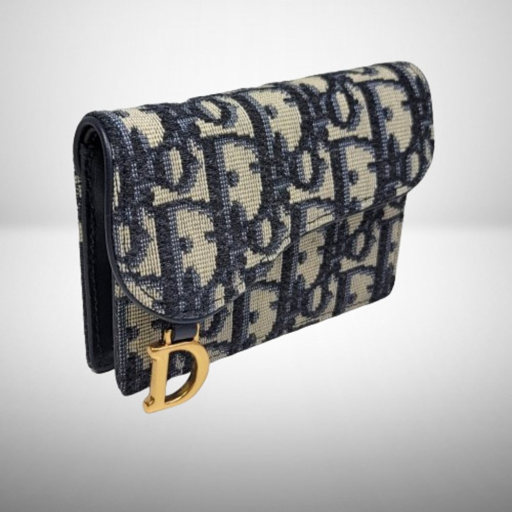 CHRISTIAN DIOR NEW SADDLE CARDHOLDER IN OBLIQUE BLUE CANVAS - Picture 2 of 10